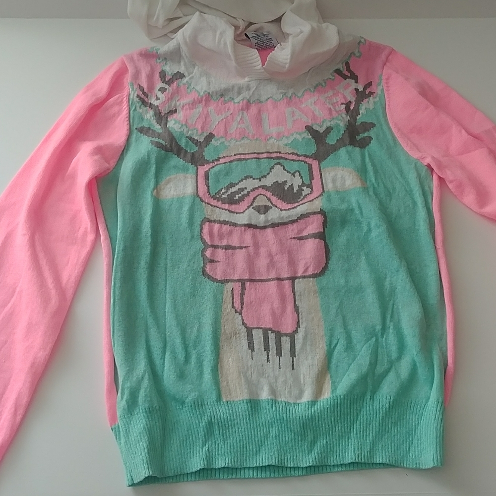 Ugly christmas Holiday Sweater deer ski junior